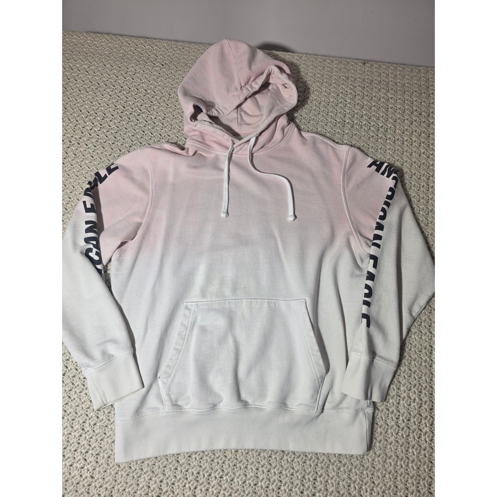 American Eagle Ombre Hoodie Mens Large Pink White Good Branded Sleeve Graphic